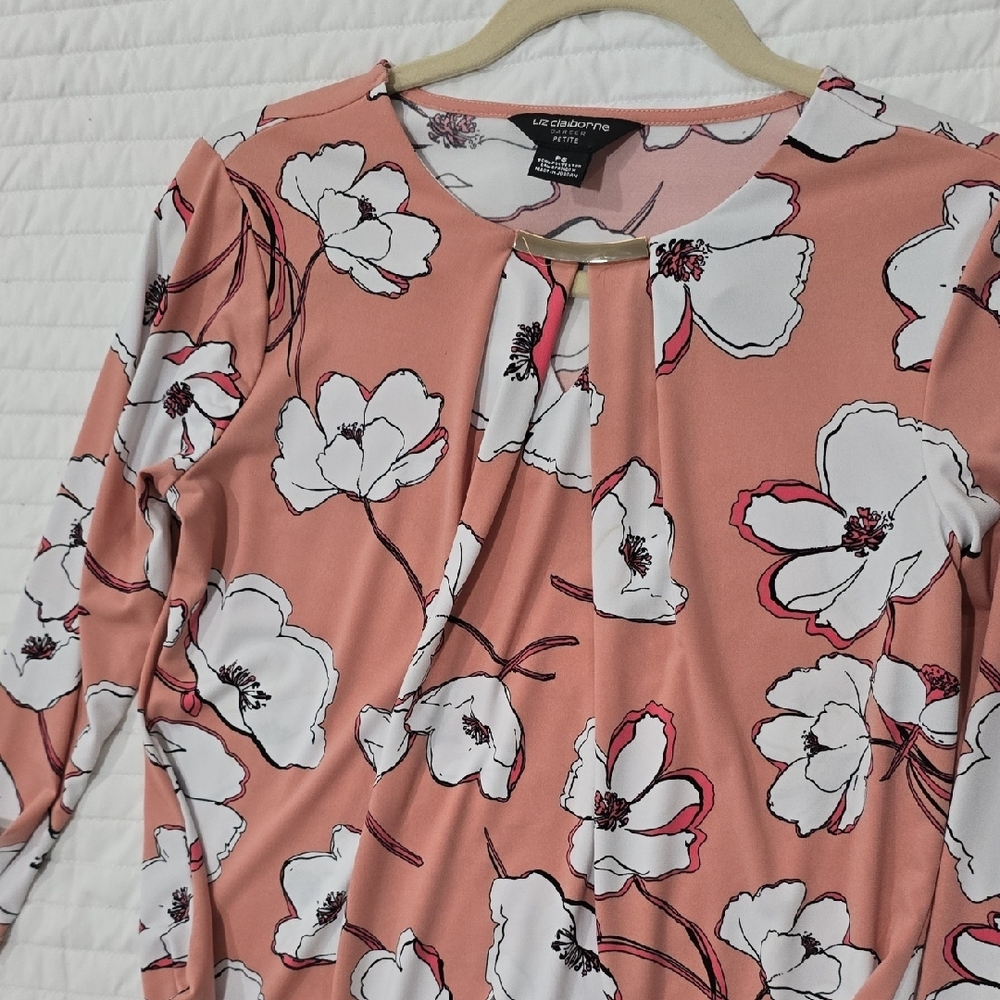 Liz Claiborne Pink Pleated Blouse with Flowing Sleeves